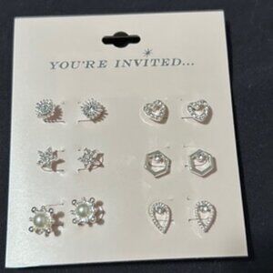 You're Invited Silver Tone 6-Pair Earring Set - NWT